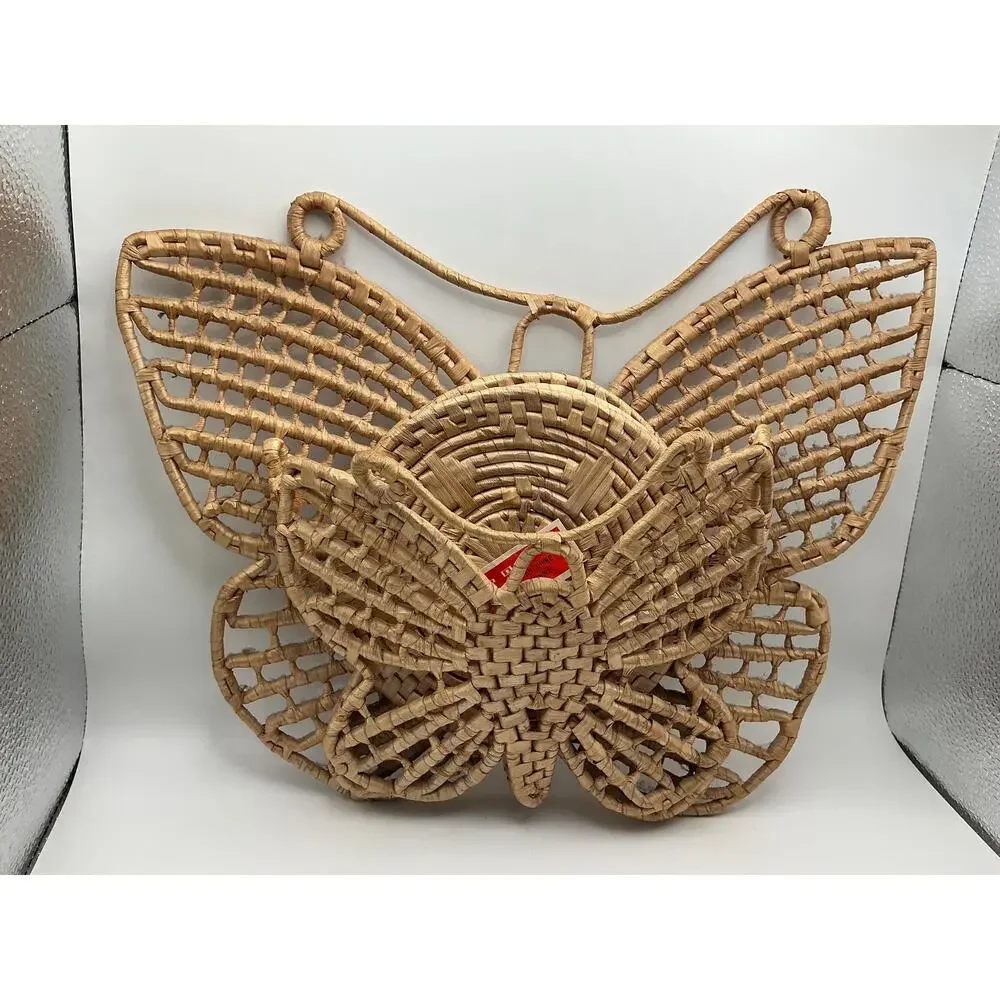 Vintage Woven Butterfly Hanging Large Boho Wicker Butterfly Natural Fiber